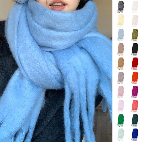 Ljudmp Fluffy Mohair Scarf For Women Solid Color Oversized Soft Plush Tassel Wrap Lazy Style Thick Thermal Winter Warm Shawl Wrap Neck Wrap Neckerchief Scarves for Daily & Outdoor Army Green