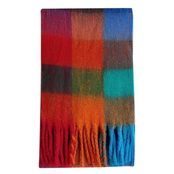 Ljudmp Fluffy Plaid Color Block Chunky Scarf For Women Oversized Soft Plush Tassel Thick Shawl Wrap Thermal Fall Winter Warm Blanket Neck Wrap Neckerchief Scarves for Daily Outdoor M