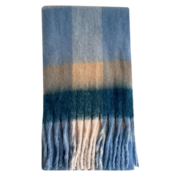 Ljudmp Fluffy Plaid Color Block Chunky Scarf For Women Oversized Soft Plush Tassel Thick Shawl Wrap Thermal Fall Winter Warm Blanket Neck Wrap Neckerchief Scarves for Daily Outdoor J