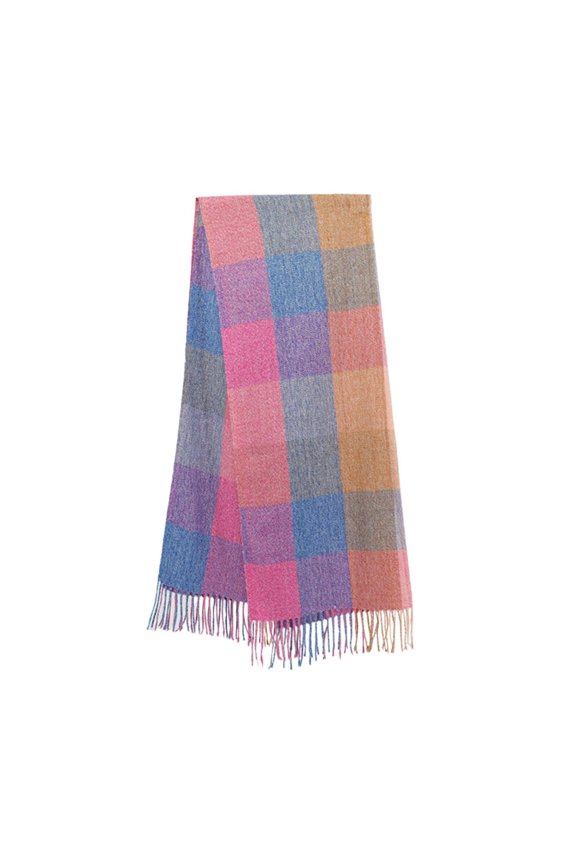 Fringe Shawl Wraps For Women Men Big Coloured Checked Printed Cozy Winter Warm Wrap Classic Poncho Cape Scarf Cover Up Hot Pink