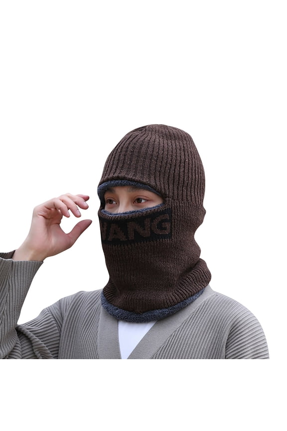 Knit Fleece Lined Ski Mask for Men Women Knitted Full Winter Face Mask 1 Hole Balaclava Ski Hat Neck Scarf for Daily Outdoor Cold Weather Coffee