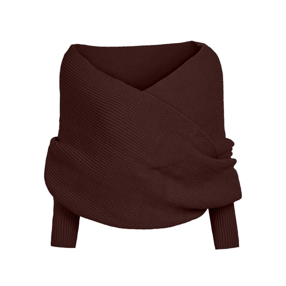 Ljudmp Knit Scarf with Sleeves for Women Knitted Shawl Wrap Sweater Crochet Pullover Tops Cape Blanket for Autumn Winter Brown