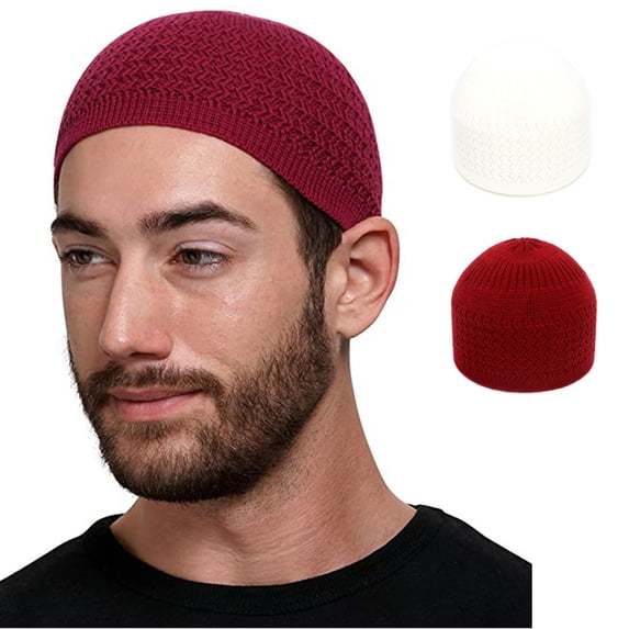 Ljudmp Kufi Hats for Men Women Turkish Muslim Knit Stretchy Breathable Beanie Hat Turban Hat Skully Caps Prayer Cap Multicolor 2pcs