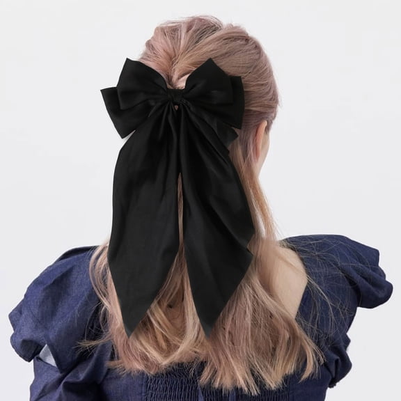 Ljudmp Large Bows Hair Clips for Women 14 Inch Long Tail Hair Ribbon Chiffon Barrettes Coquette Bows Hairdressing Accessories Black