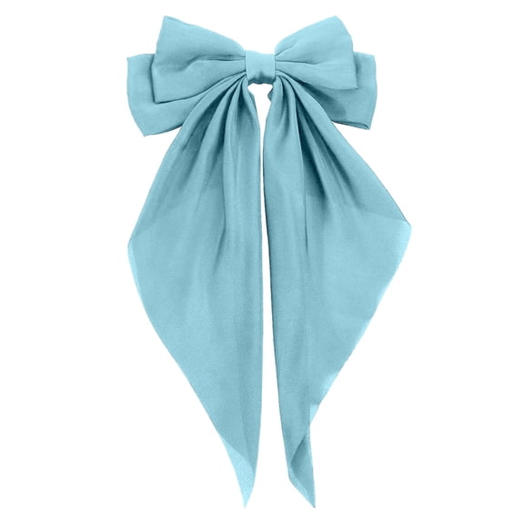 Ljudmp Large Satin Ribbon Hair Bow Clip for Women Oversized Long Tail Hair Clips Barrettes Hair Accessory Light Blue