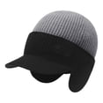 thumbnail image 1 of Ljudmp Men's Women's Color Block Knit Beanies Earflap Baseball Cap Elastic Skull Cap Winter Warm Windproof Trapper Hat with Brim Grey, 1 of 8