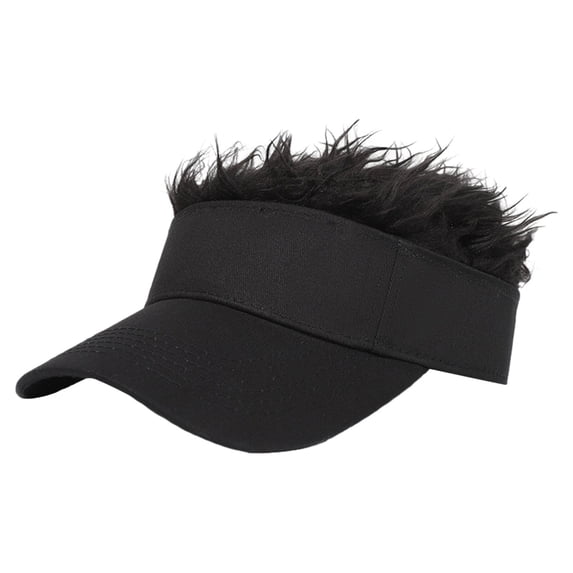 Ljudmp Men's Women's Novelty Fake Hair Baseball Hat Wide Trim Adjustable Sun Visor Cap Party Costume Streetwear Trick Wig Hat Black