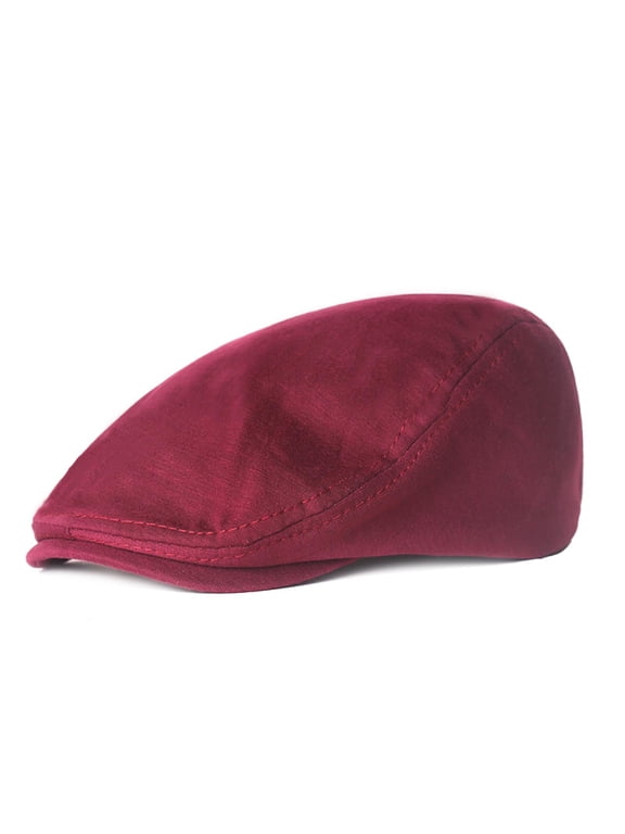 Men's Women's Retro Casual Ivy Hat Stretch Vintage Classic Tweed Unisex Newsboy Driving Cabbie Flat Cap Red