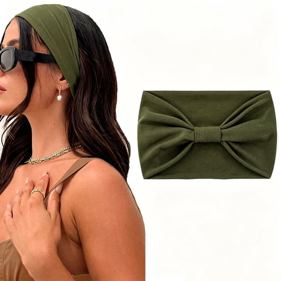 Ljudmp Men's Women's Wide Headbands Soft Stretchy Turban Headband Hair bands Head Bands Hair Wraps With Twisted Knots for Yoga Workout Army Green