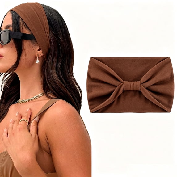 Ljudmp Men's Women's Wide Headbands Soft Stretchy Turban Headband Hair bands Head Bands Hair Wraps With Twisted Knots for Yoga Workout Brown
