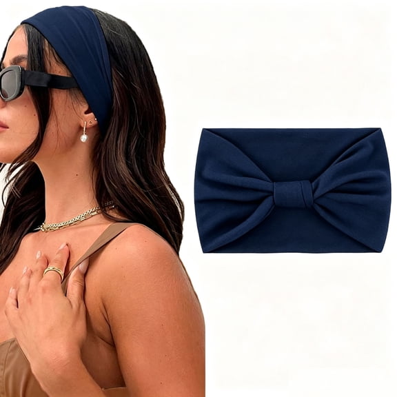 Ljudmp Men's Women's Wide Headbands Soft Stretchy Turban Headband Hair bands Head Bands Hair Wraps With Twisted Knots for Yoga Workout Navy Blue