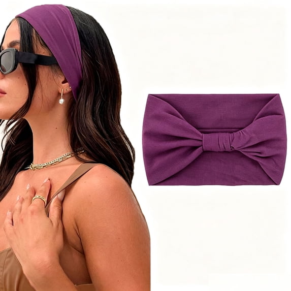 Ljudmp Men's Women's Wide Headbands Soft Stretchy Turban Headband Hair bands Head Bands Hair Wraps With Twisted Knots for Yoga Workout Purple