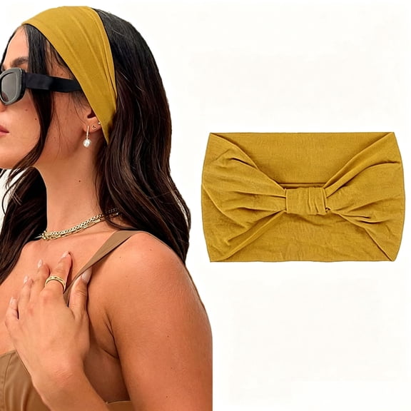 Ljudmp Men's Women's Wide Headbands Soft Stretchy Turban Headband Hair bands Head Bands Hair Wraps With Twisted Knots for Yoga Workout Yellow