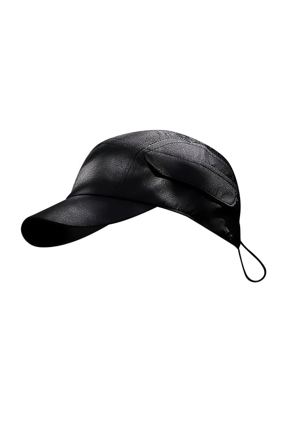 Mens Quick Dry Cargo Baseball Cap with Side Pocket Adjustable Drawstring Windproof Outdoor Sun Hat UV Protection Casual Hat Black