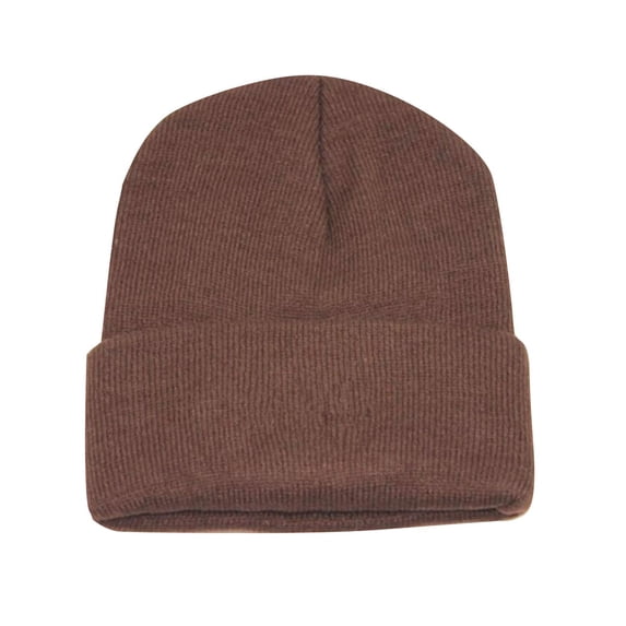 Ljudmp Mens Womens Beanie Folded Acrylic Knitted Hat Foldover Autumn Winter Cold Weather Warm-Keep Skull Cap Stretch Brimless Hats Brown