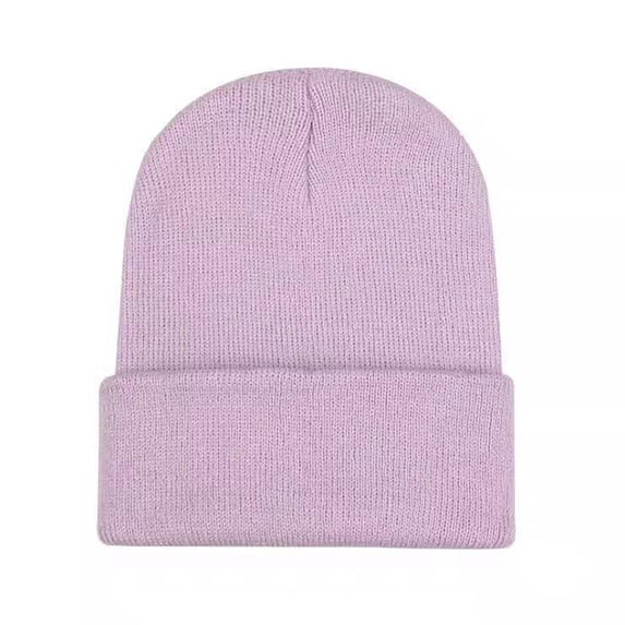 Ljudmp Mens Womens Beanie Folded Acrylic Knitted Hat Foldover Autumn Winter Cold Weather Warm-Keep Skull Cap Stretch Brimless Hats Light Violet