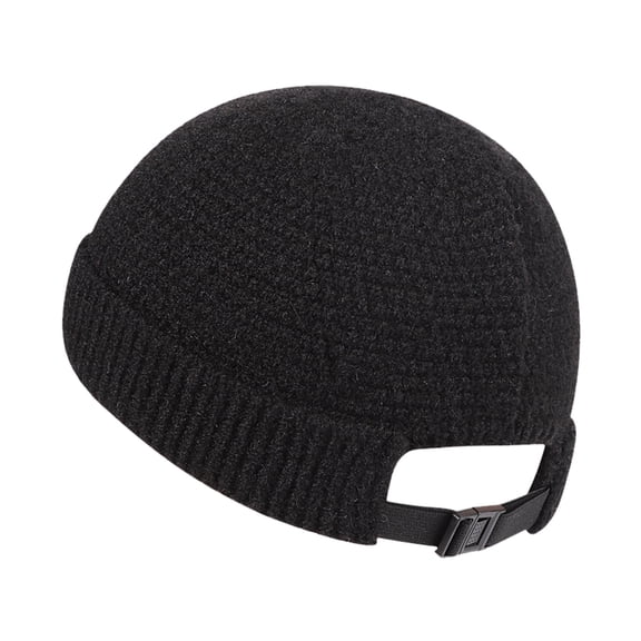Ljudmp Mens Womens Brimless Hats Adjustable Back Strap Docker Cap Winter Casual Knitted Beanie Skullcap Vintage Cropped Fisherman Beanie Hat Black
