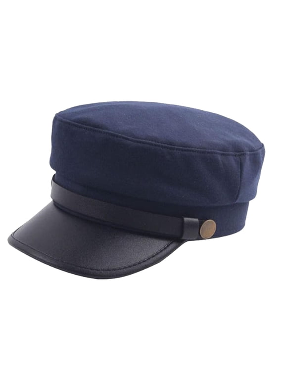 Mens Womens Classic Vintage Leather Wide Brim Newsboy Cap Cotton Sailor Hat Costume Outdoor Casual Flat Hats Beret Hat Headwear Navy