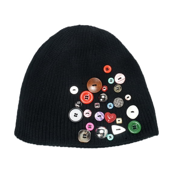 Ljudmp Women's Colorful Buttons Knitted Beanie Hat Autumn Winter Warm Skullcap Outdoor Festive Holiday Knit Beanie Ski Hat Black