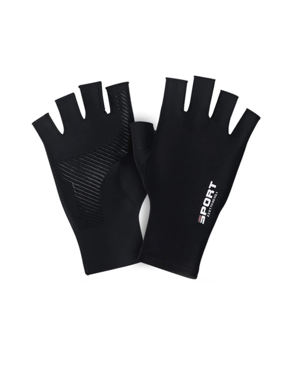 Mens Womens Half Finger Gloves Plain Color High Elastic Unisex Non-Slip Breathable Outdoor Sports Driving Cycling Gloves Black S