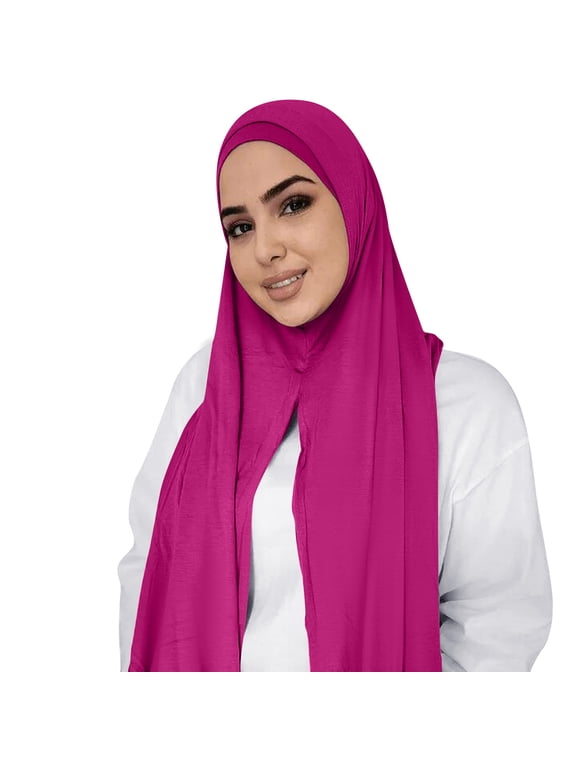 Non-See Through Instant Jersey Cotton Hijab Scarf for Women Ready to Wear Muslim Hijab Head Scarf Headwrap Neck Cover Fuchsia