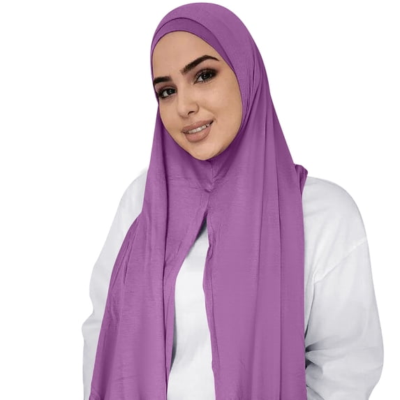 Ljudmp Non-See Through Instant Jersey Cotton Hijab Scarf for Women Ready to Wear Muslim Hijab Head Scarf Headwrap Neck Cover Light Violet