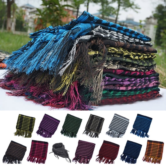 Ljudmp Plaid Fringe Lightweight Scarf For Women Men Muslim Arab Head Covering Unisex Shawl Wrap Neck Scarf with Tassel Neck Wrap Scarves for Outdoor Camping Blue