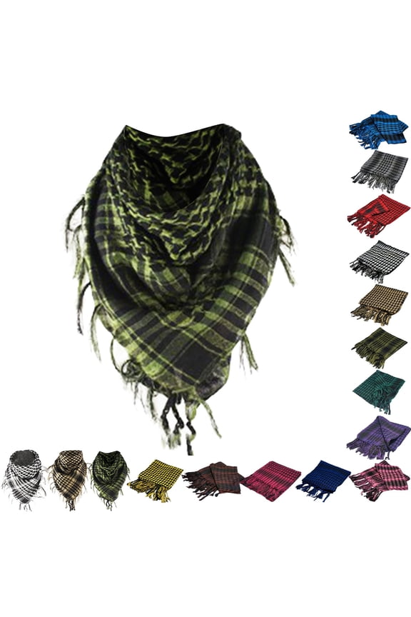 Plaid Fringe Square Scarf For Women Men Cotton Muslim Arab Head WrapUnisex Shawl Wrap Neck Scarf with Tassel Neck Wrap Scarves for Daily & Outdoor Army Green