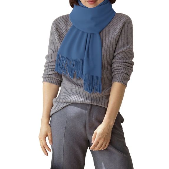 Ljudmp Plain Color Shawls Wraps Scarf for Women Men Soft Large Winter Shawl Neck Warmer Cover Up Tassels Long Scarves for Evening Dress Wedding Party 77"x27" Blue
