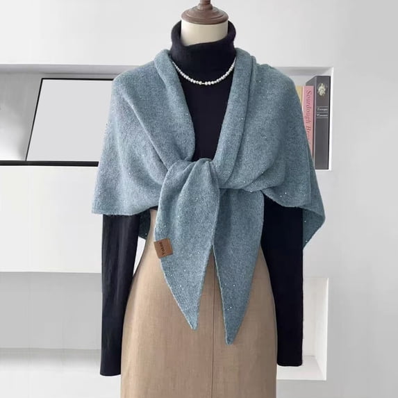 Ljudmp Sequin Triangle Knit Shawls Wraps For Women Poncho Shoulder Warmer Cape Neck Protecting Scarf Capelets Casual Cover Up For Formal Evening Party Dress Bride Bridesmaid Light Blue