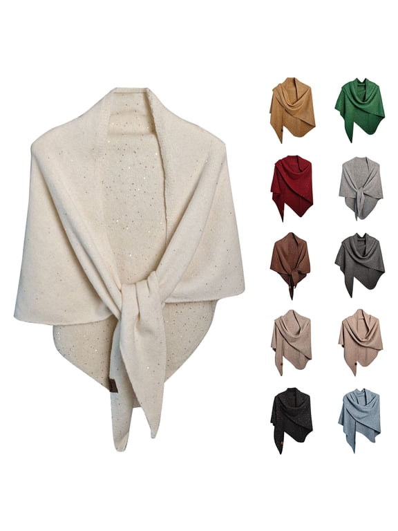 Sequin Triangle Knit Shawls Wraps For Women Poncho Shoulder Warmer Cape Neck Protecting Scarf Capelets Casual Cover Up For Formal Evening Party Dress Bride Bridesmaid Beige