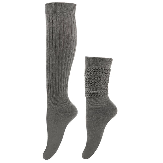 Ljudmp Slouch Socks for Women Soft Knee High Tube Long Socks 1Pair Extra Long 80s 90s Neon Scrunch Sock Warmers Knit Boot Sock Gray