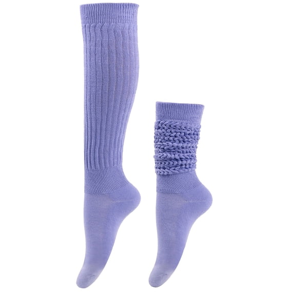 Ljudmp Slouch Socks for Women Soft Knee High Tube Long Socks 1Pair Extra Long 80s 90s Neon Scrunch Sock Warmers Knit Boot Sock Light Violet