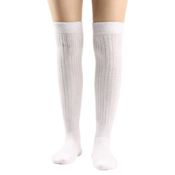 Ljudmp Slouch Socks for Women Soft Knee High Tube Long Socks 1Pair Extra Long 80s 90s Neon Scrunch Sock Warmers Knit Boot Sock White