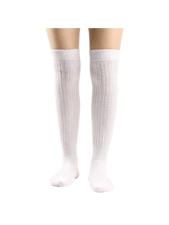 Slouch Socks for Women Soft Knee High Tube Long Socks 1Pair Extra Long 80s 90s Neon Scrunch Sock Warmers Knit Boot Sock White