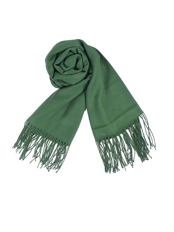 Solid Color Thickened Wool Blend Fringe Scarf For Women Wrap Shawl Dual Use Fall Winter Soft Lightweight Thermal Blanket Neck Wrap Green