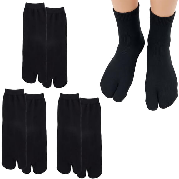 Ljudmp Tabi Socks for Men & Women, Unisex Cotton Split Toe Flip Flop Socks, Breathable Elastic Japanese Style Sandal Socks Black 3 Pairs