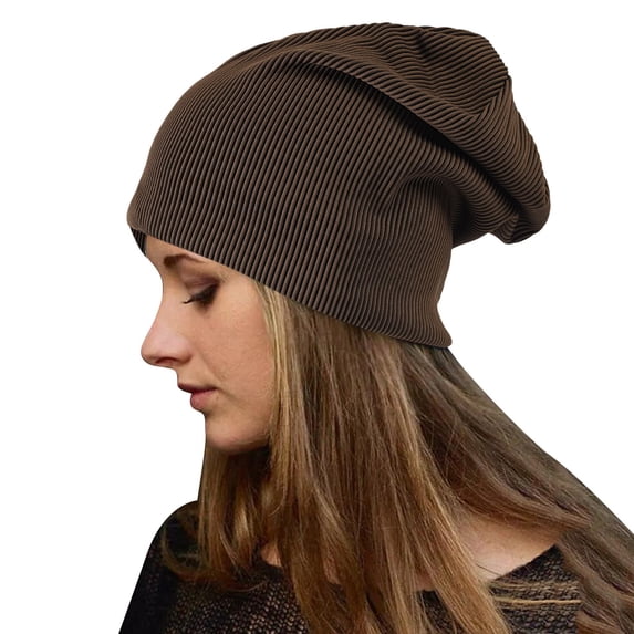 Ljudmp Textured Ruffle Slouchy Beanie For Women Men Casual Oversized Baggy Cotton Skullcap Breathable Thin Layering Cuffed Hat Brown1