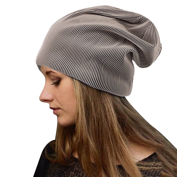 Ljudmp Textured Ruffle Slouchy Beanie For Women Men Casual Oversized Baggy Cotton Skullcap Breathable Thin Layering Cuffed Hat Gray