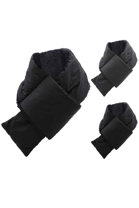 Thick Plush Lined Down Cotton Neck Scarf for Women Men Solid Color Windproof Thermal Neck Warmer Unisex Winter Outdoor Cycling Skiing Neck Cover Black