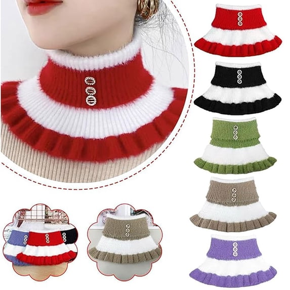 Ljudmp Turtleneck Dickey Collar for Women Color Block Knitted Fake Collar Detachable Ruffle Mock False Collar Buttons Decorated Neck Warmer Scarf Black