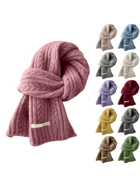 Twisted Cable Knit Scarf for Women Fall Winter Shawl Wraps Neck Warmer Soft Thick Knitted Neck Wrap Soft Girls Scarves Beige