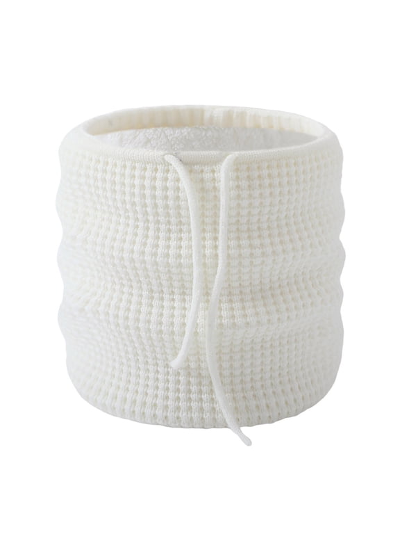 Waffle Knit Fleece Lined Drawstring Scarf for Women Men Winter Adjustable Neck Cover Unisex Furry Neck Warmer Cozy Wrap for Outdoor Ski Cycling Riding White