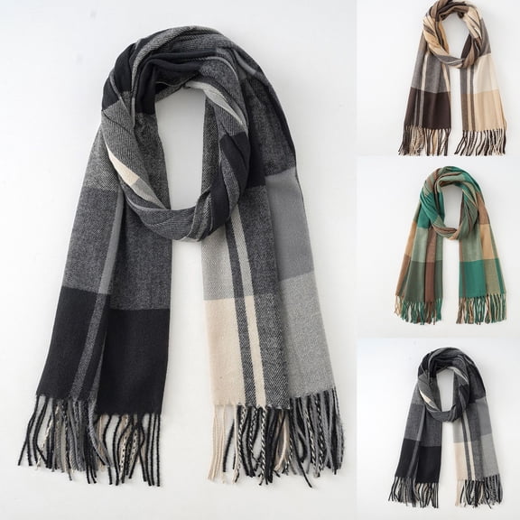 Ljudmp Winter Shawl Wraps For Women Men Light Scarf Warm Scarves Unisex Long Plaid Shawl Large Scarves Knit Tassel Scarf Black