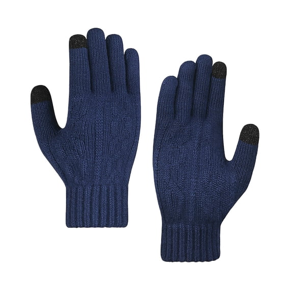 Ljudmp Winter Touch Screen Gloves for Men Women Stretch Knitted Texting Gloves Warm Windproof Plain Color Mittens Elastic Cuff Thermal Hand Gloves Navy