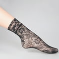 thumbnail image 1 of Ljudmp Women's 1 Pair Lace Ankle Ruffle Socks Cute Sheer Mesh Fishnet Thin Nylon Crew Socks Breathable Mid Tube Socks,Size 4-10 F1 Black, 1 of 2