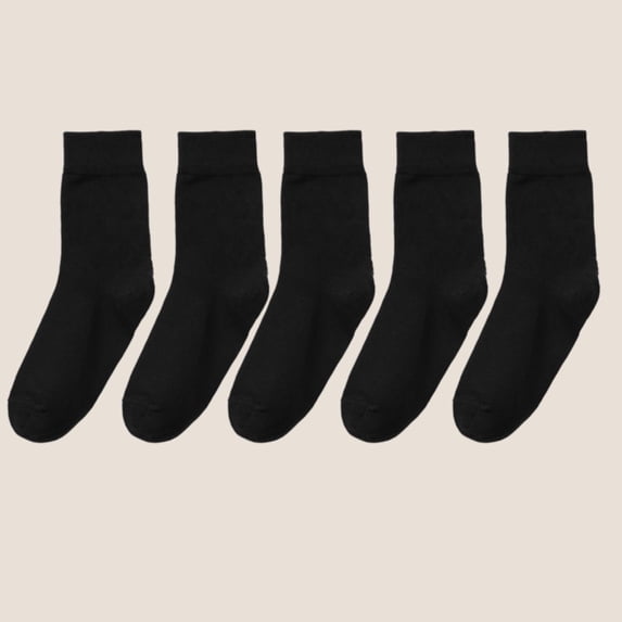 Ljudmp Women's 5Pairs Plain Color Crew Socks Soft Ribbed Knit Cuff Mid-Calf Casual Socks Breathable Stretch Cotton Socks Multicolor C