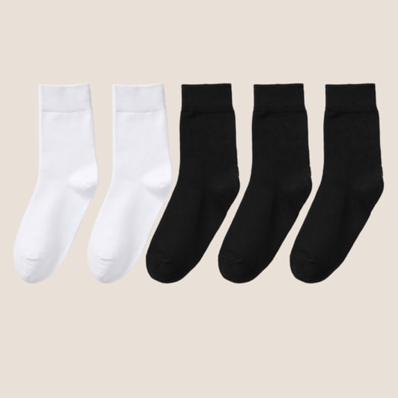 Ljudmp Women's 5Pairs Plain Color Crew Socks Soft Ribbed Knit Cuff Mid-Calf Casual Socks Breathable Stretch Cotton Socks Multicolor D
