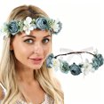 thumbnail image 1 of Ljudmp Women's Bohemian Simulated Rose Flower Wreath Adjustable Rose Flower Crown Headband Wedding Party Floral Headpiece Blue, 1 of 2