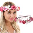 thumbnail image 1 of Ljudmp Women's Bohemian Simulated Rose Flower Wreath Adjustable Rose Flower Crown Headband Wedding Party Floral Headpiece Hot Pink, 1 of 2